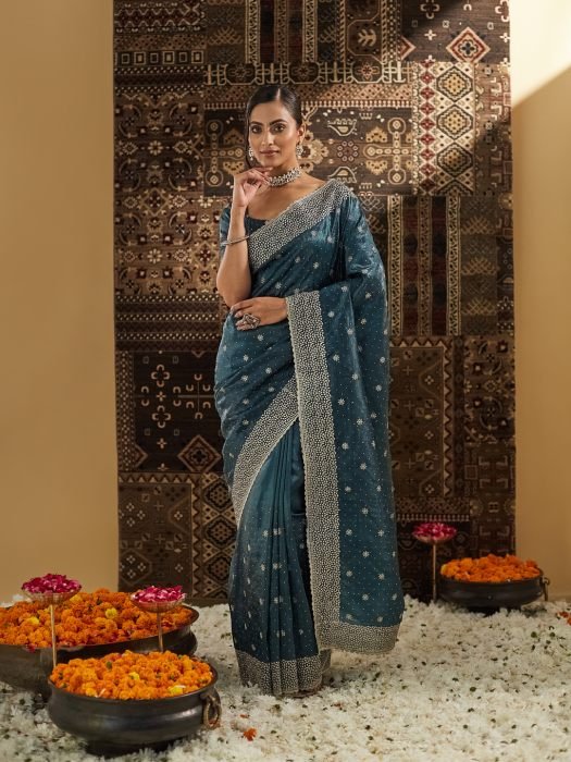 Floral Embroidered Silk Blend Saree embroidered saree