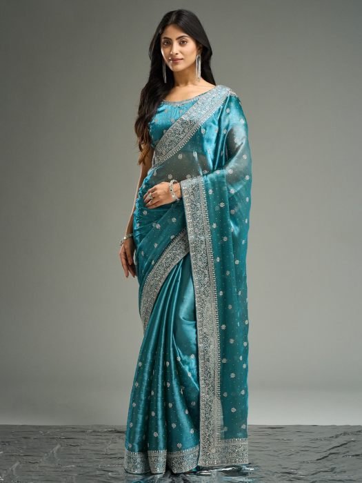 Floral Embroidered Silk Blend Saree embroidered saree