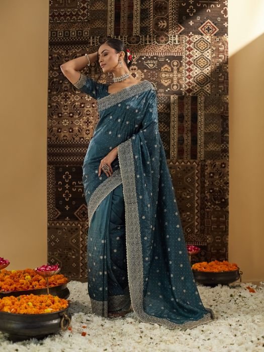 Floral Embroidered Silk Blend Saree embroidered saree