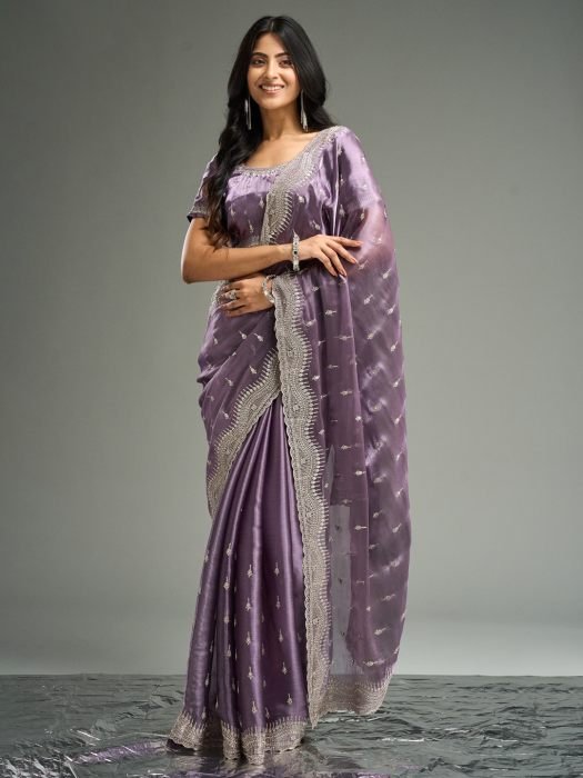 Floral Embroidered Silk Blend Saree party wear saree