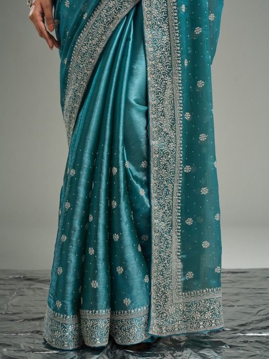 Floral Embroidered Silk Blend Saree embroidered saree