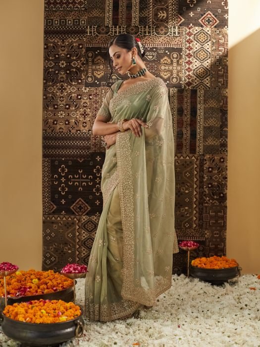 Floral Zardozi Supernet Designer Saree embroidered saree