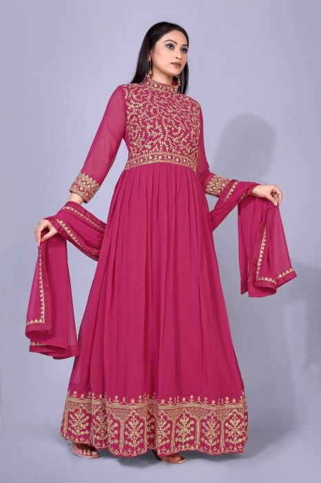 Gajri Embroidered Georgette Maxi Semi Stitched Kurta With Palazzo And  Dupatta semi stitched