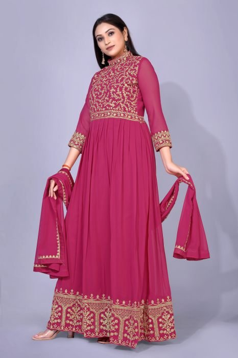 Gajri Embroidered Georgette Maxi Semi Stitched Kurta With Palazzo And  Dupatta semi stitched