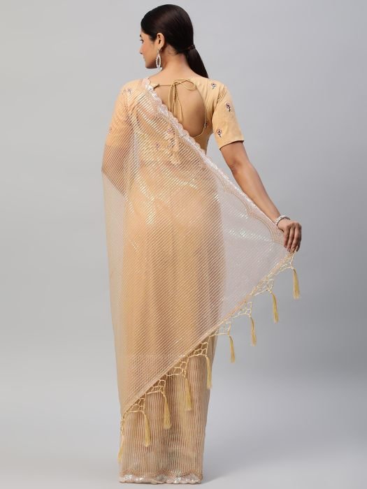 Gold Toned Embellished Sequinned Net Saree party wear saree