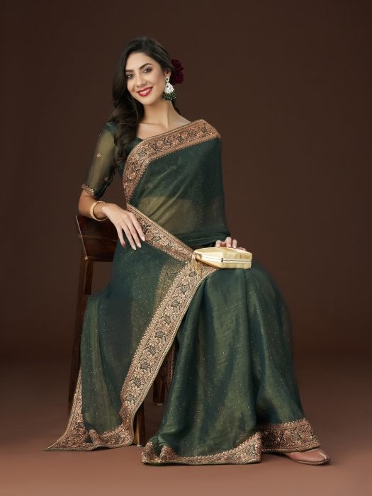 Green Zari Embroidered Saree chiffon sarees