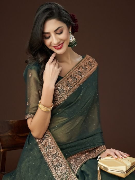 Green Zari Embroidered Saree embroidered saree