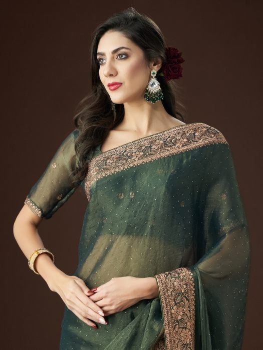 Green Zari Embroidered Saree embroidered saree