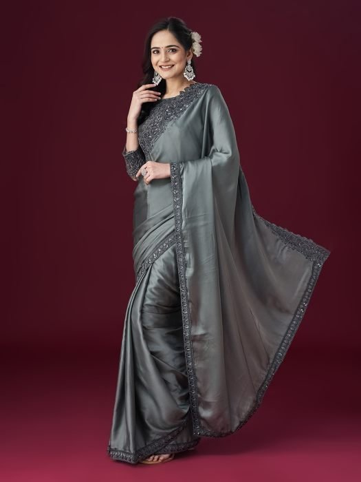 Grey Ethnic Embroidered Sarees embroidered saree