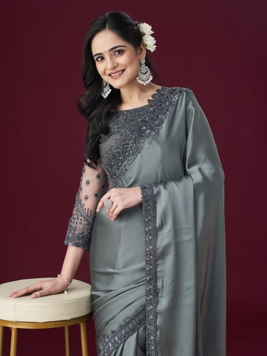 Grey Ethnic Embroidered Sarees embroidered saree