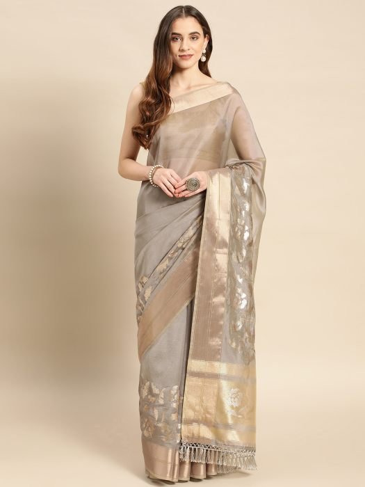 Grey  Floral Sequinned Pure Georgette Saree sequin saree