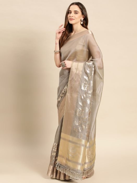 Grey  Floral Sequinned Pure Georgette Saree sequin saree