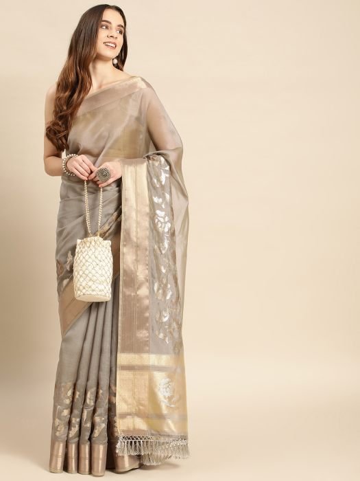 Grey  Floral Sequinned Pure Georgette Saree sequin saree