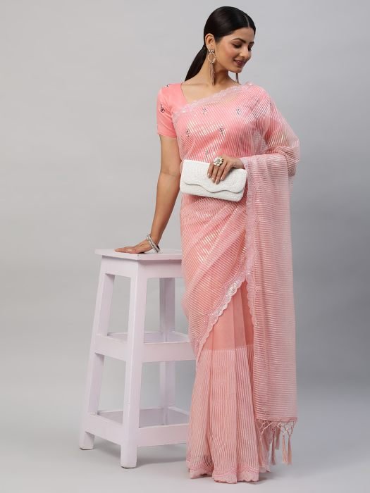 Pink Sequins Net Saree designer saree