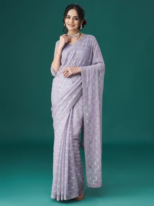 Lavender Embellished Sequinned Sarees NEW