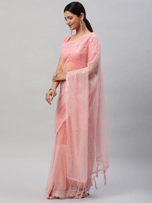 Pink Sequins Net Saree designer saree