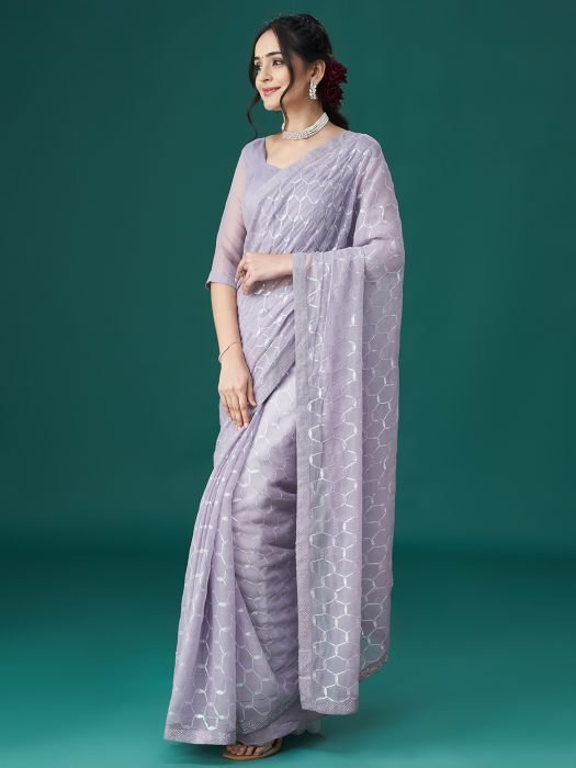 Lavender Embellished Sequinned Sarees NEW