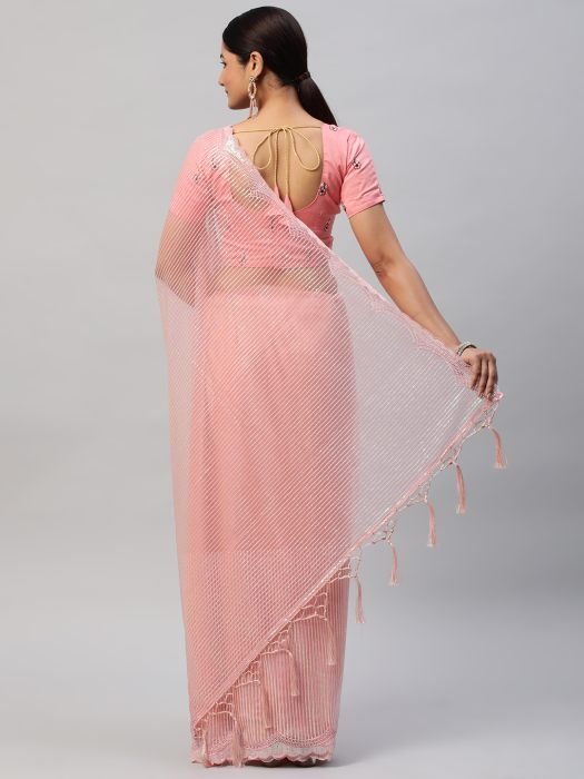 Pink Sequins Net Saree designer saree