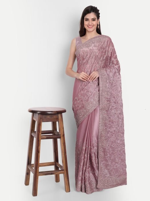 Lavender Floral Embroidered Art Silk Saree embroidered saree