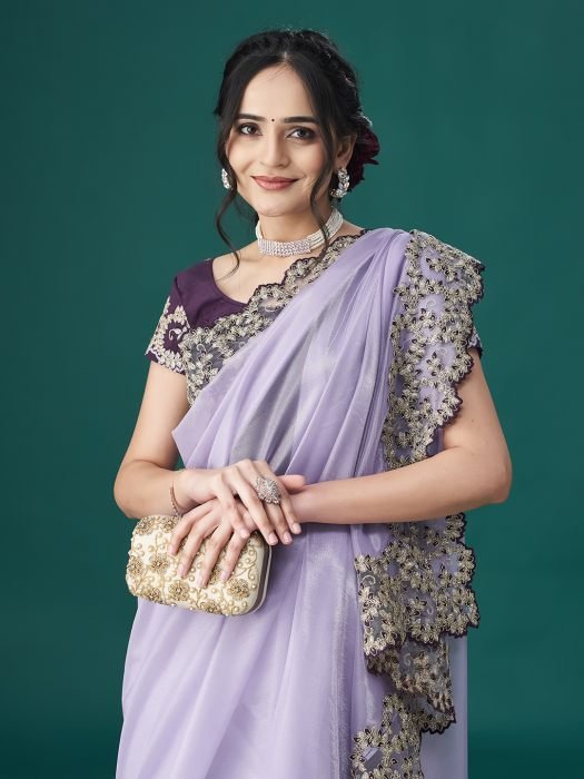 Lavender Floral Embroidered Organza Sarees embroidered saree