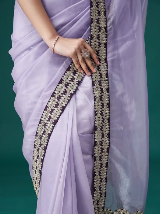 Lavender Floral Embroidered Organza Sarees embroidered saree