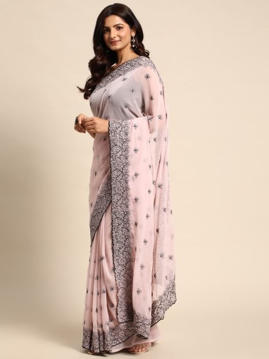 Lavender Floral Embroidered Work Pure Chiffon Saree party wear saree