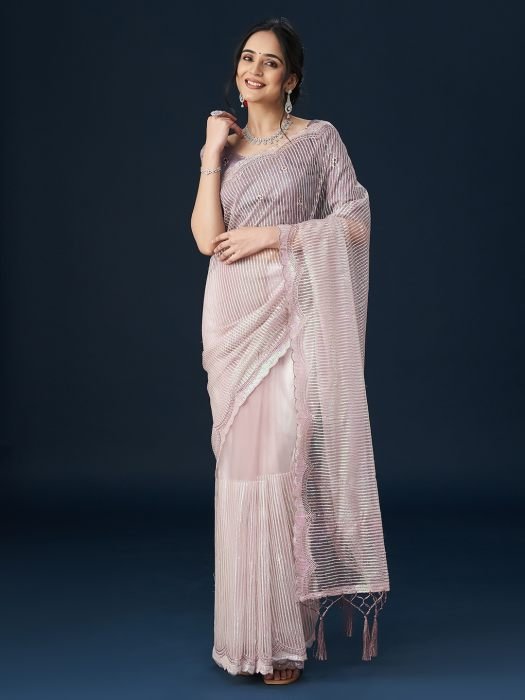 Lavender Sequins work Net Saree designer saree