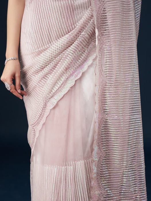 Lavender Sequins work Net Saree designer saree