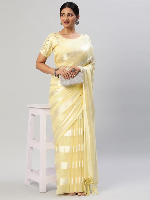 Lemon  Striped Satin Saree party wear saree