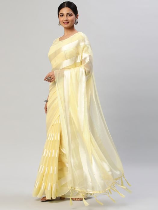 Lemon  Striped Satin Saree party wear saree