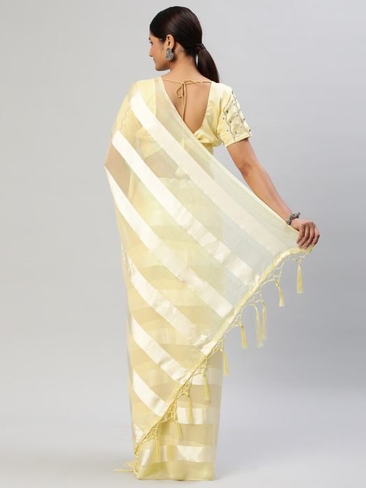 Lemon  Striped Satin Saree party wear saree