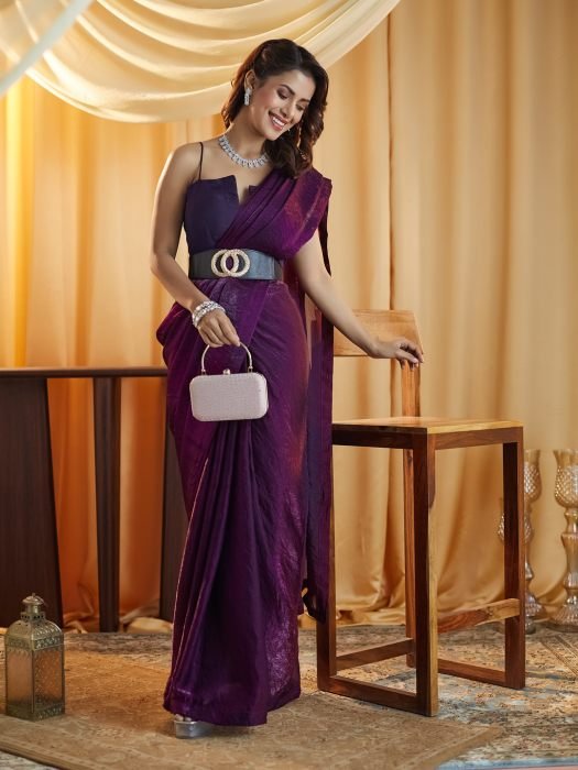 Magenta Party wear Plain saree SAREES