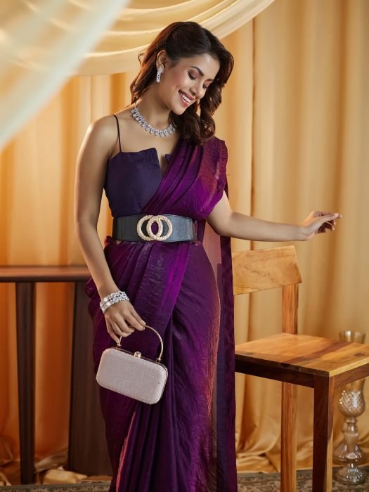 Magenta Party wear Plain saree party wear saree