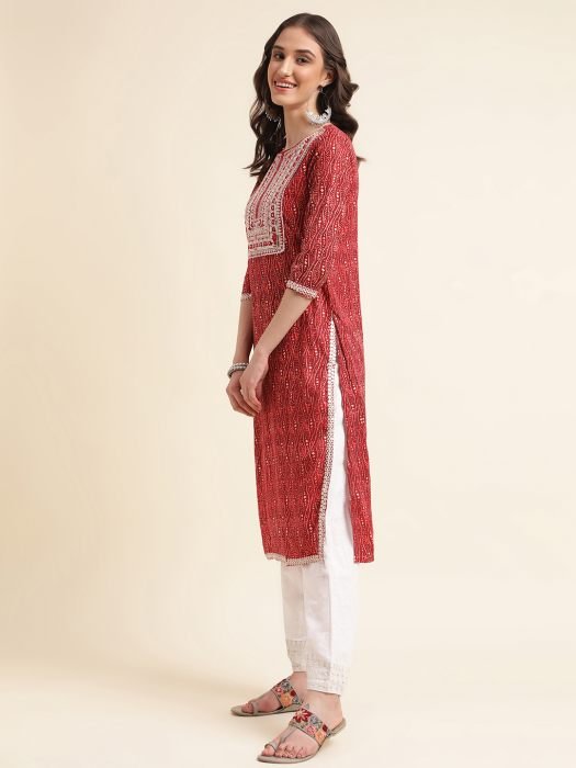  Maroon Cotton Blend Straight Kurta With Print   Sequence Embroidery Work With Trouser Kurta palazzo