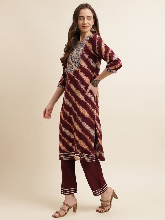 Maroon Printed And Embroidered Work Regular Kurta with Trousers   Dupatta kurta sets with dupatta