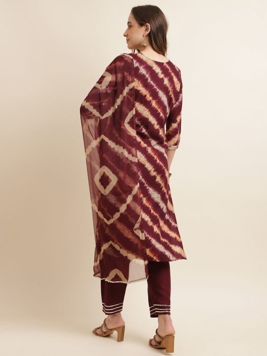 Maroon Printed And Embroidered Work Regular Kurta with Trousers   Dupatta kurta sets with dupatta