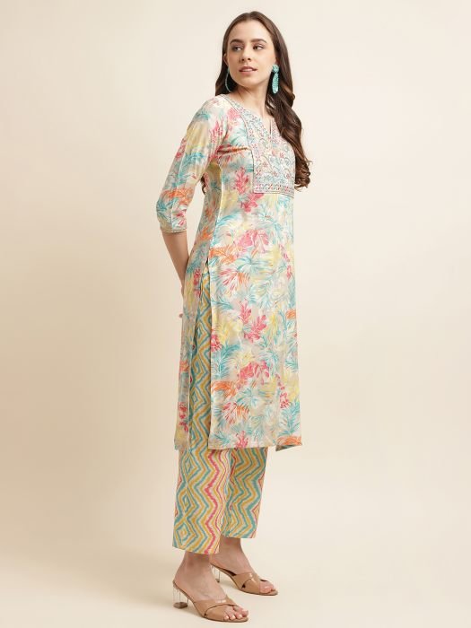 Multi colour Printed Regular Sequinned Kurta with Trousers kurta sets