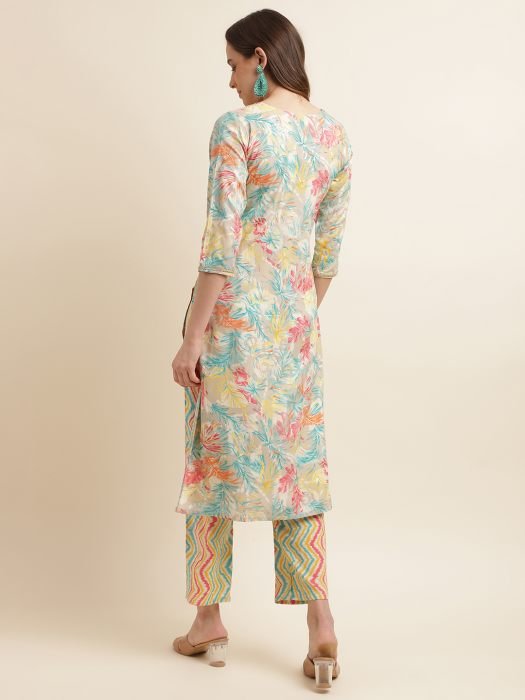 Multi colour Printed Regular Sequinned Kurta with Trousers kurta sets