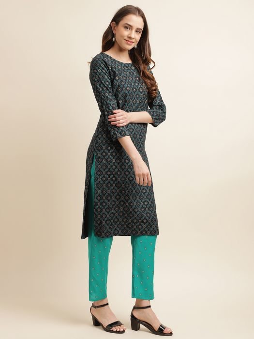 Navy Blue Bandhani Printed Regular Kurta with Trousers kurta sets