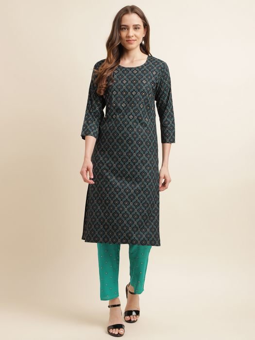 Navy Blue Bandhani Printed Regular Kurta with Trousers kurta sets