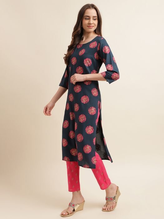 Navy Blue Ethnic Motifs Printed Regular Kurta with Trousers   Dupatta kurta sets