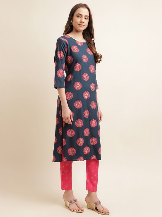 Navy Blue Ethnic Motifs Printed Regular Kurta with Trousers   Dupatta kurta sets