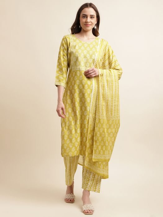 Neon Ethnic Motifs Printed Kurta with Trousers   With Dupatta kurta sets with dupatta