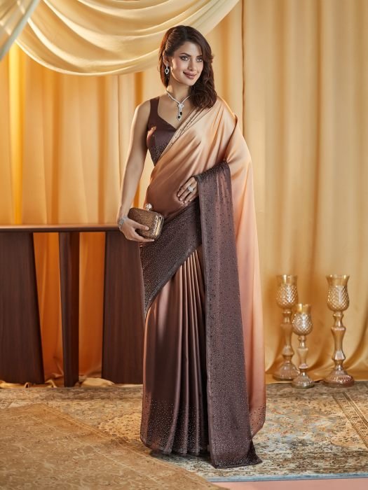 Ombre Beads and Stones Satin Saree SAREES