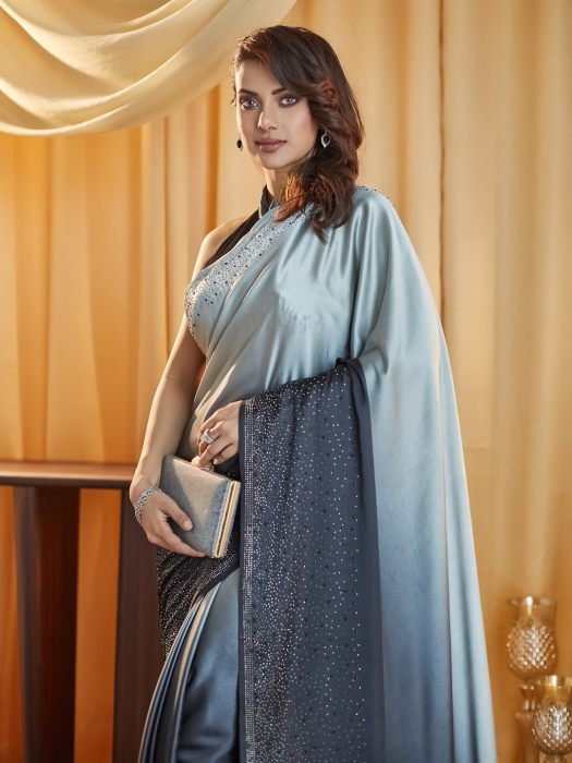 Ombre Beads and Stones Satin Saree party wear saree