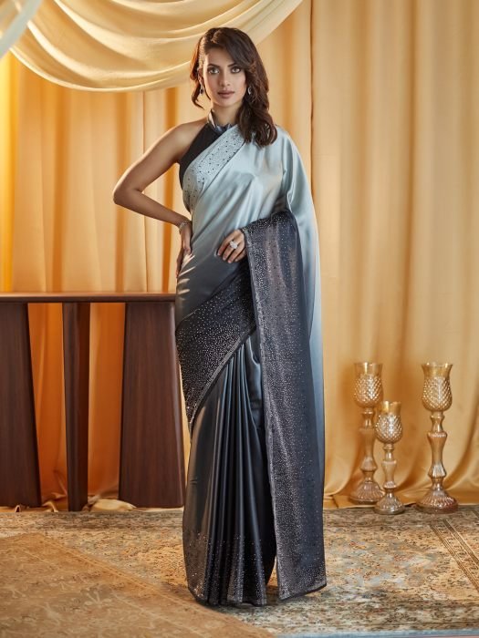 Ombre Beads and Stones Satin Saree party wear saree