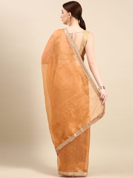 Peach Solid Organza Woven Saree wedding saree