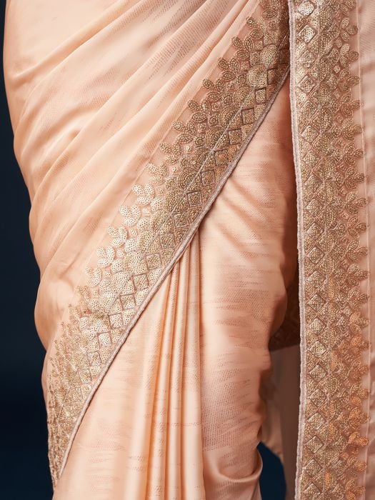 Peach Embellished Satin Sarees NEW