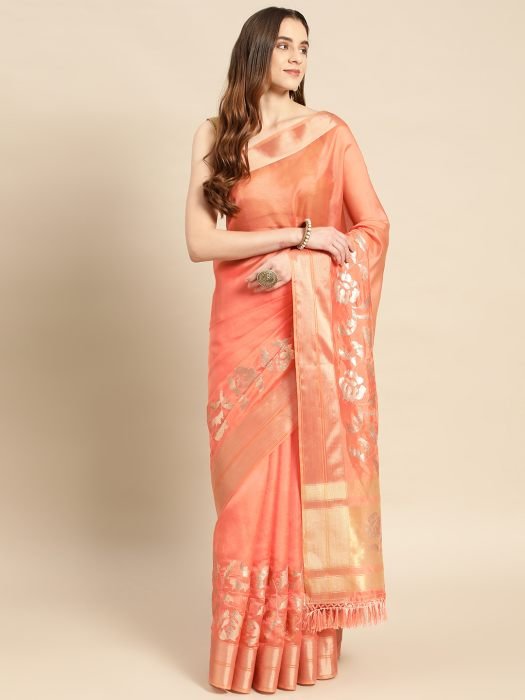 Peach Floral Sequinned Pure Georgette Saree party wear saree