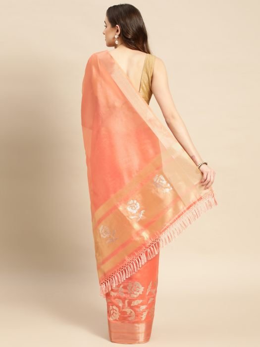 Peach Floral Sequinned Pure Georgette Saree party wear saree